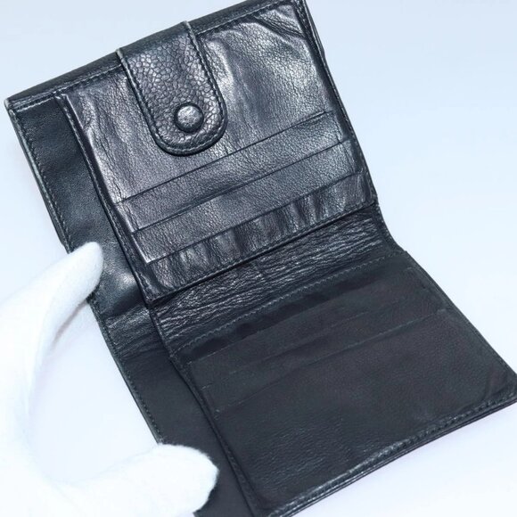 CHANEL COCO Mark Wallet Grained Calf Skin Black Gold CC Auth bs16752 - Picture 11 of 16